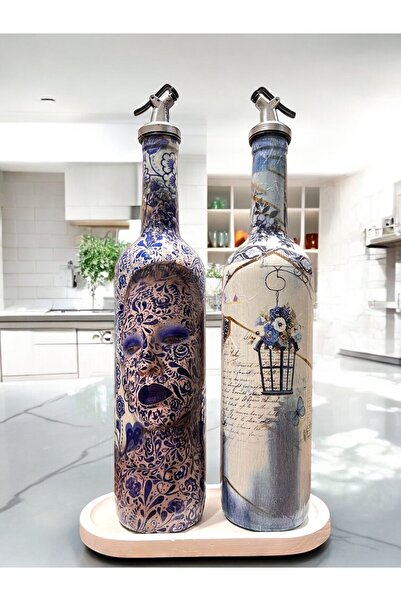 Mes Reves Mavi-beyaz Renkli Seramik ve Porselen Motifli Vintage Yağdanlık Set...