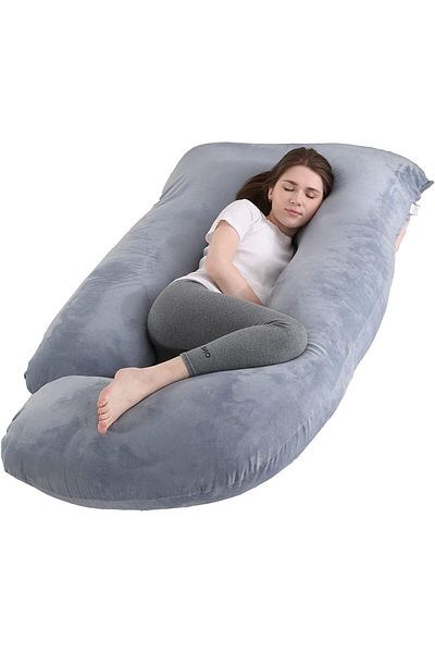 COOYA Pregnancy Pillow, J Shaped Full Body Pillow with Velvet Cover, Gray