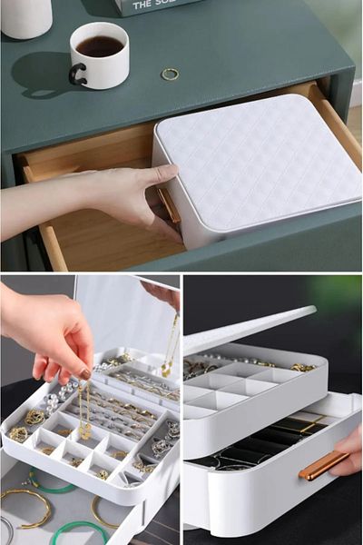 Bayev House by House Cream Colored Multi-Compartment Makeup Organizer with Drawers and Mirror