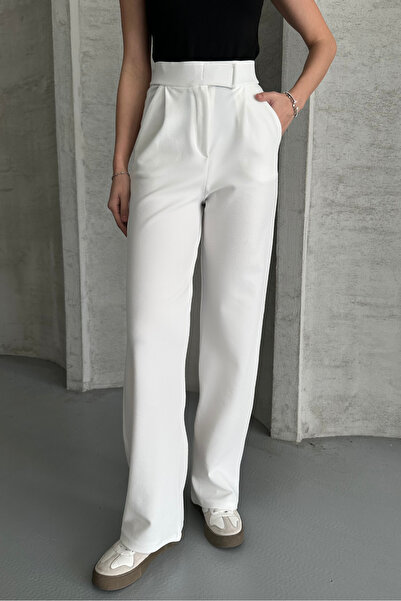 macharel jeans White Women's Lycra Velcro Closure Palazzo Trousers