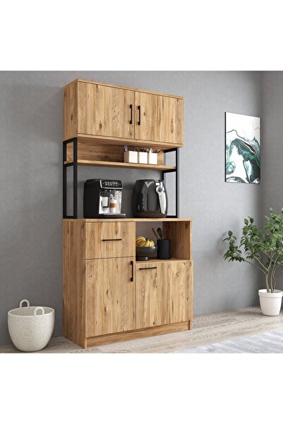 Tanmob MTD0102 İnci 90 cm Kapaklı Çekmeceli Raflı Mutfak Dolabı Çam