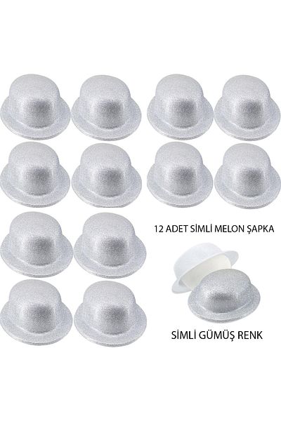 doremodam Pălărie de petrecere cu sclipici argintiu rotund Melon 12 buc - Lisinya 464145-1453