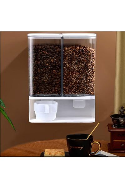 COOYA Rice Dispenser Container Wall Mounted Rice Box, 7L Dry Food Storage Container with Cup 3000ml