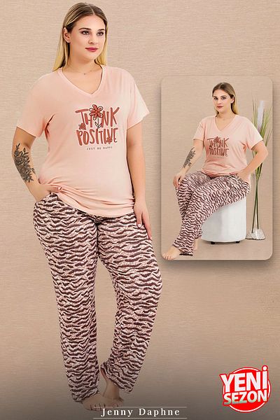 Jenny Daphne Lady Plus Size Print V-Neck Short-Sleeve Sleepwear Set 11003