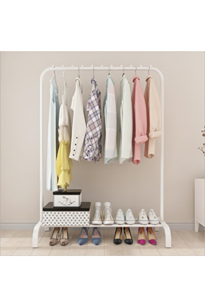 COOYA Metal Clothes Rack, With Bottom Shelf, 110x54x150cm, Hanger, for Hanging Clothes, White
