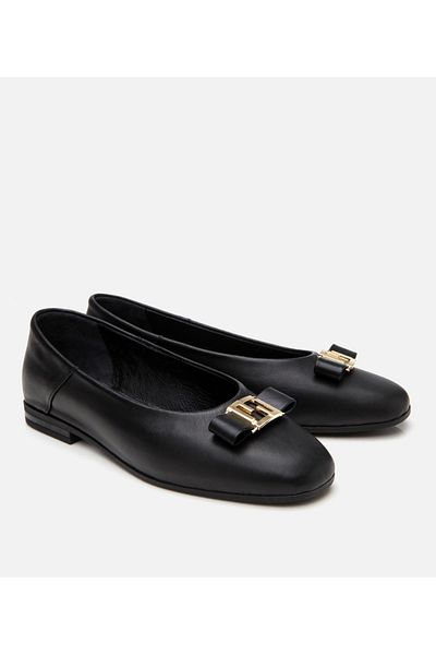 Hotiç Women's Leather Black Buckle Ballerinas