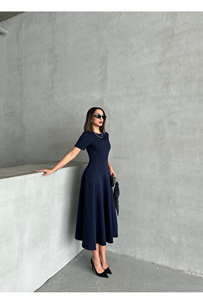 BEJNA Női sötétkék A-vonalú szőtt hosszú ruha