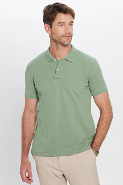 Tudors Ανδρικό μπλουζάκι 5 συσκευασιών πράσινων αποχρώσεων Slim Fit Slim Fit βαμβακερό μασίφ πικέ μπλουζάκι με λαιμόκοψη