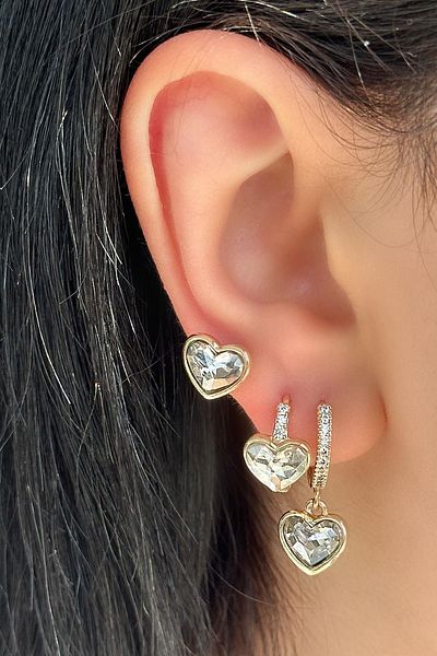 TAKIŞTIR Gold Color Heart Figured 3-Piece Ysx Earring Set