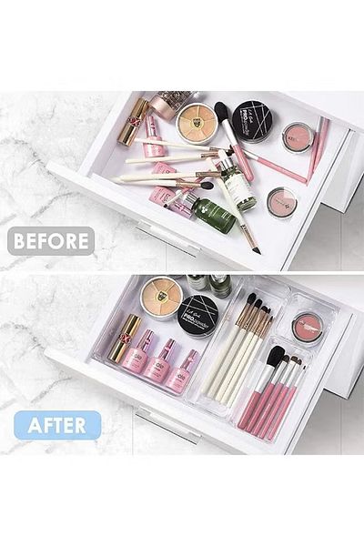 COOYA 25 PCS Clear Drawer Organizers Set,4-Size Versatile Bathroom Vanity Storage Bins for Makeup Jewelry