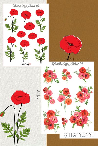 SelisCraft Gelincik Çiçeği Temalı Şeffaf Sticker Seti 02-03 Ajanda Planlayıcı...