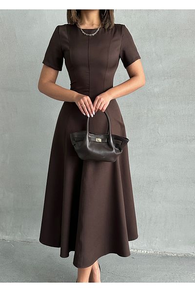 BEJNA Braunes, gewebtes langes Kleid in A-Linie für Damen