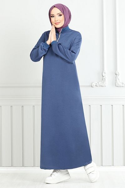 ModaMerve Rochie cu fermoar de la sport la diferit - 13366ETT902-M Indigo