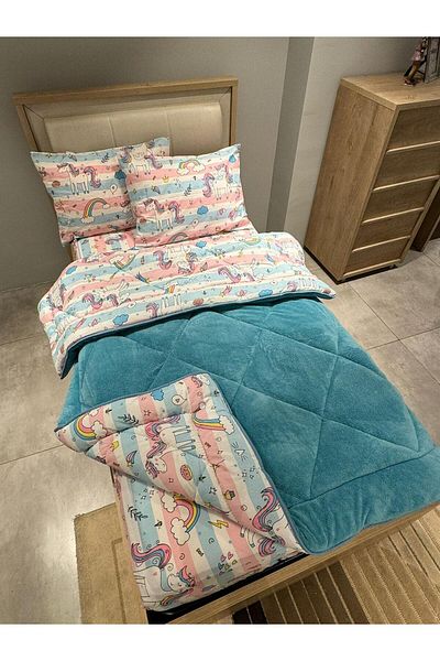 Violacasa Single Welsoft Pufidik Sleeping Set (with Elastic Sheet) Mint Pegasus