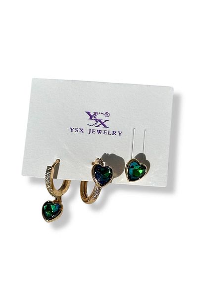 TAKIŞTIR Gold Color Heart Figured 3-Piece Ysx Earring Set
