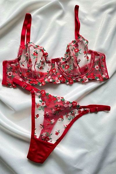 Moldina Women's Bra Set Red Floral Underwire