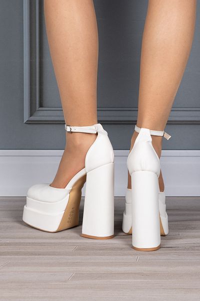 Tarz Topuklar White Skin Double Platform Design Women's Shoes Figoccc