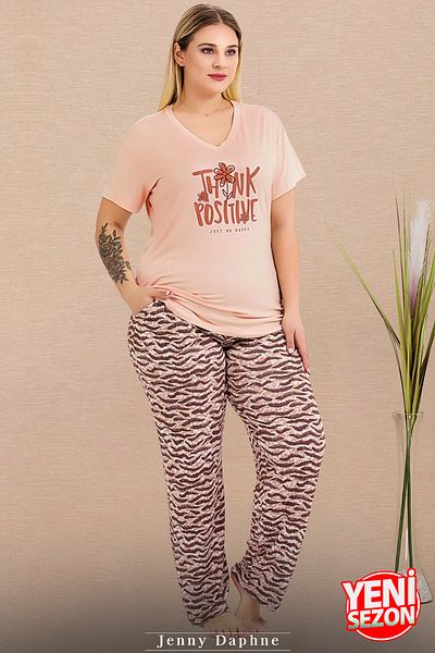 Jenny Daphne Lady Plus Size Print V-Neck Short-Sleeve Sleepwear Set 11003