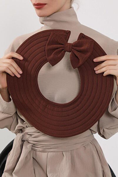 Aisha's Design Πρακτικό τουρμπάνι σάλι με αποσπώμενο καπέλο με φιόγκο στην πλάτη, SS-2A, καφέ