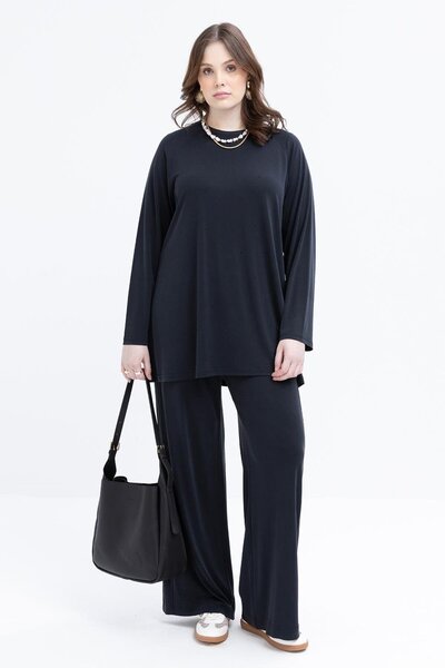 ALLDAY Μαύρη πέτρα με τύπωμα ελαστικό ύφασμα Μεγάλο μέγεθος τουνίκ