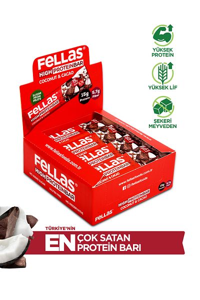 Fellas High Protein Bar - Coconut and Cocoa 45 gr x 12 Pieces