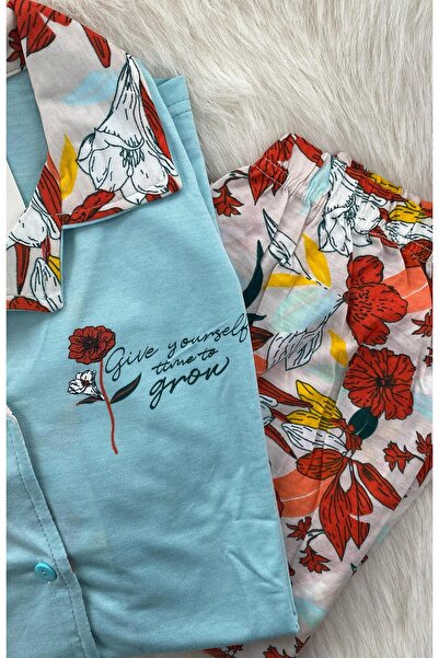 DoDe Flora Жіночий піжамний комплект з довгими рукавами та ґудзиками Senfoni - 10274