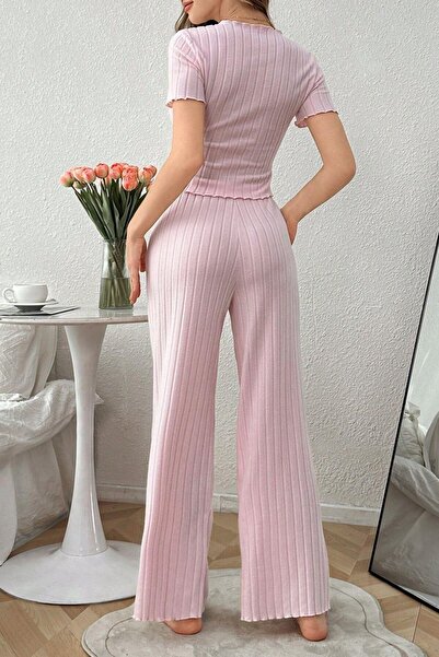 BELLA NOTTE Pembe Pamuklu Fiyonk Detaylı Mevsimlik Pijama Takımı