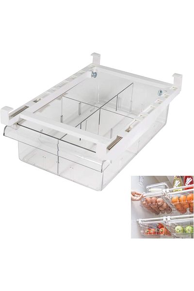 COOYA 4 Grid Fridge Drawer Organizer,Refrigerator Bins with Handle,Fridge Shelf Holder Storage Box