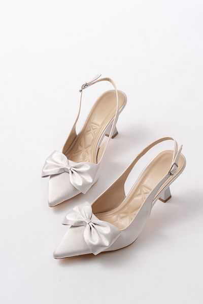 ELEVAM Women's Bow Detailed Black Fabric Heeled Shoes