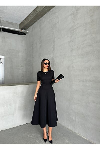 BEJNA Dámské černé tkané dlouhé šaty A-Line