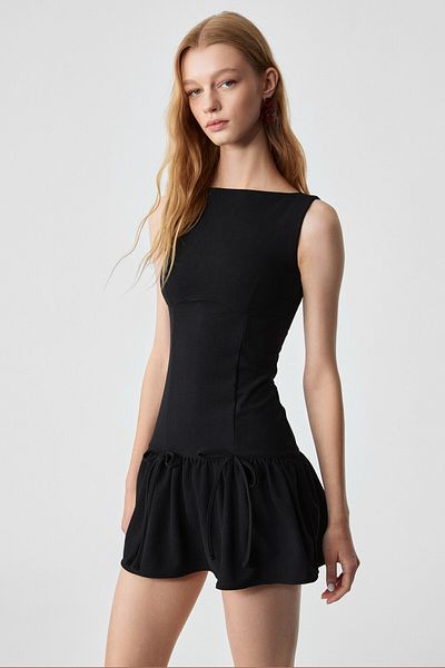 GRIMELANGE Efenya Women Zipper Slim Sleeveless Black Dress