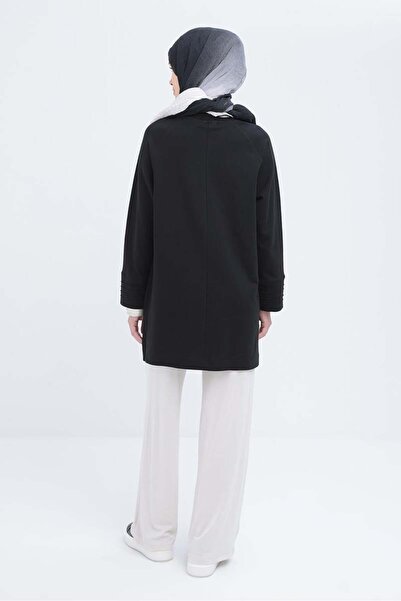 ALLDAY Black-Cuff Ribbed Detailed Slit Lycra Tunic