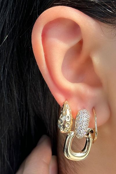 TAKIŞTIR Gold Color Stone Detailed 3-Piece Ysx Earring Set