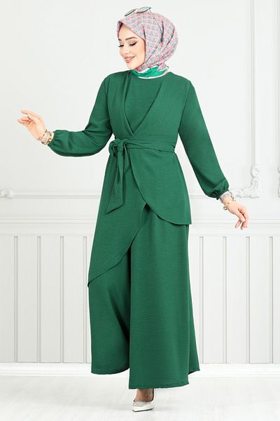 ModaMerve Asymmetric Cut Hijab Suit 4743Znk903-M Emerald
