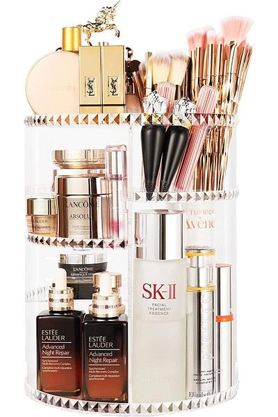 COOYA 360° Rotating Makeup Organizer, Large Capacity Vanity Organizer with DIY Adjustable Trays