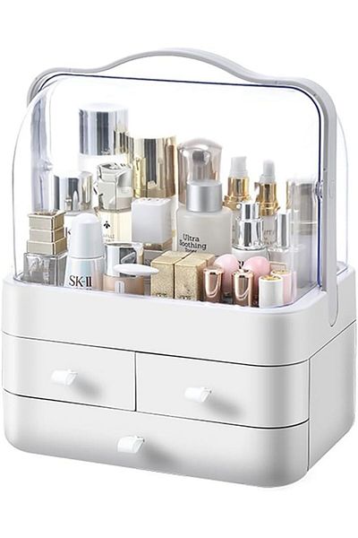 COOYA Makeup Organizers, with Lid and Drawers, Cosmetic Display Cases for Tabletop, Bathroom and Wardrobe