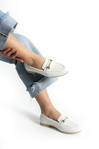 Hepici حذاء نسائي مسطح بإبزيم أبيض كاجوال خفيف الوزن ومريح