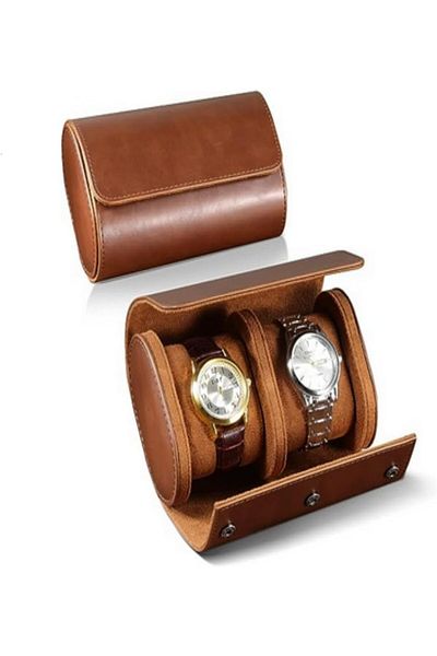 COOYA Watch Storage Box, Secure Storage Box with Removable Pillow and Solid Dividers (2 slot brown)