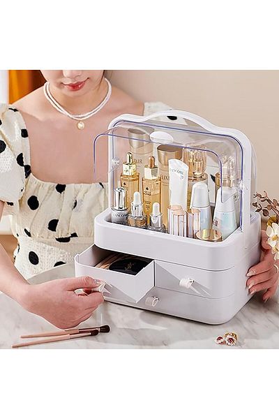 COOYA Makeup Organizers, with Lid and Drawers, Cosmetic Display Cases for Tabletop, Bathroom and Wardrobe
