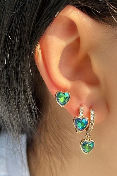 TAKIŞTIR Gold Color Heart Figured 3-Piece Ysx Earring Set