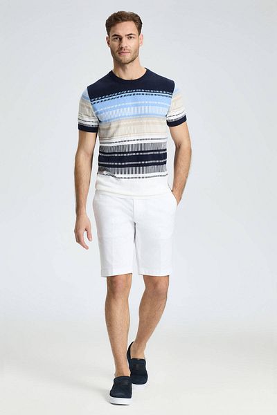 Hemington Patterned White-Blue Crew Neck Pure Cotton T-Shirt
