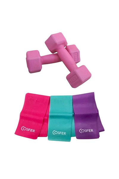 Mrt Pink Dumbbell 1 kg X 2 and Pilates Resistance Band 3 Pieces