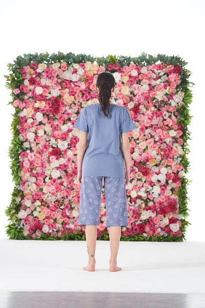 Estiva Women's Summer Heart Patterned Short Sleeve Capri Combed Cotton Lycra Pajama Set