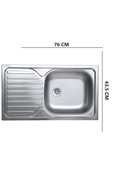 Hausberg Chiuveta bucatarie Sanitec C403D, pentru blat, finisaj satinat, cuva dreapta, 76x43,5cm, Inox