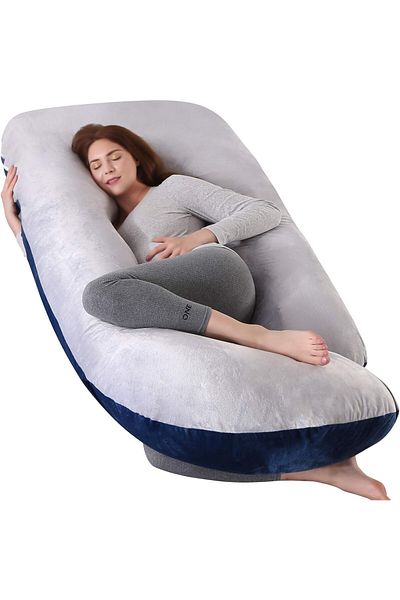 Lumely G Shaped Pregnancy Pillows,Removable Cover, Relieve Fibromyalgia,Gift for Pregnant,Grey/Blue