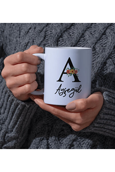 DEARMUG Kişiye Özel A Harfli İsimli Beyaz Kupa Bardak Kahve Hediye Seti