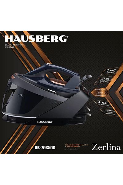 Hausberg Statie de calcat HB-7925NG, 3000W, 40-50g/min, 1.5l, auto-curatare, termostat, talpa ceramica, negru