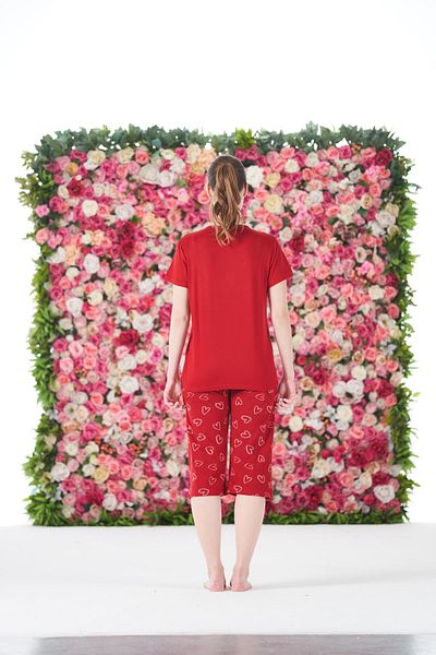 Estiva Women's Summer Heart Patterned Short Sleeve Capri Combed Cotton Lycra Pajama Set