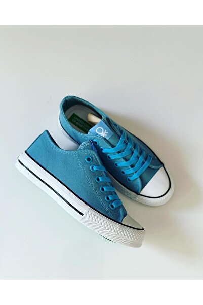 Benetton Keten Spor Ayakkabı Açık Mavi Convers Günlük Kadın Sneaker