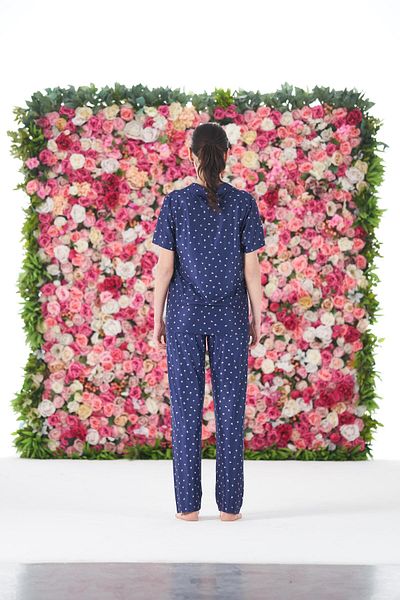 Estiva Women's Summer Patterned Front Buttoned Short Sleeve Marla Pajama Set - Navy Blue